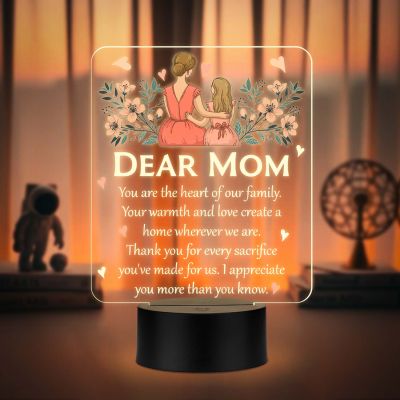 Dear Mom Acrylic LED Lamp with UV Print – Warm White Night Light Mother’s Day Gift
